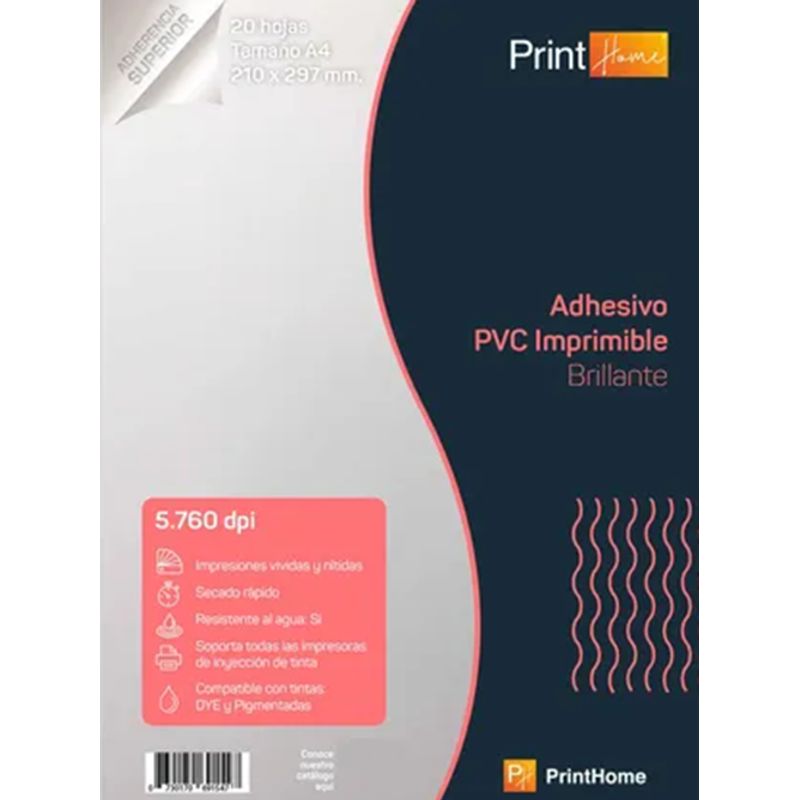 GENERICO - Papel Pvc Adhesivo Imprimible A4x20hj Brillante Plateado
