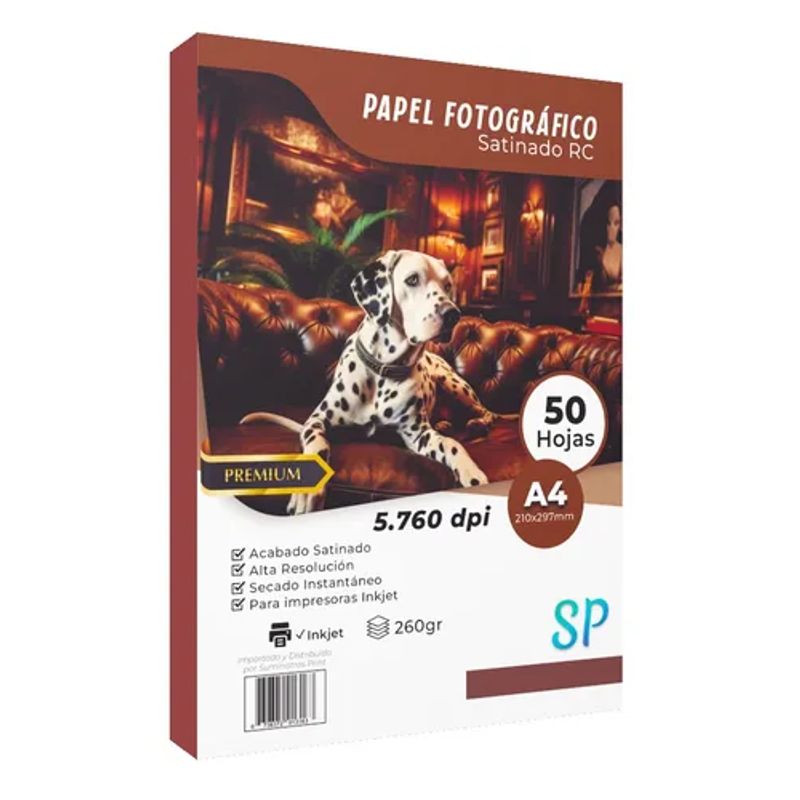 GENERICO - Papel Fotográfico Rc Satinado A4 Glossy 260gr X 50 Hojas Sp Color Blanco