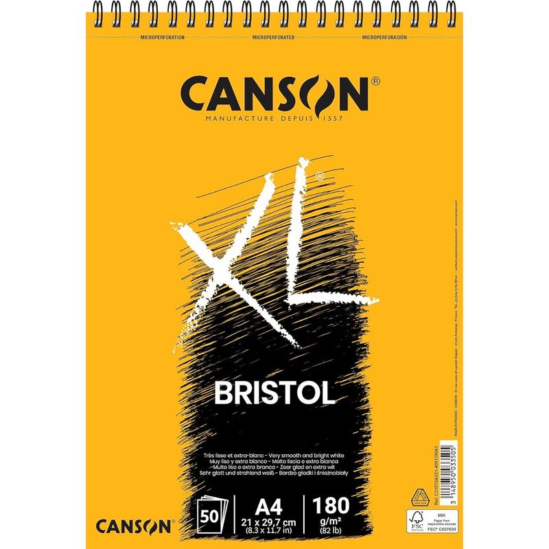 CANSON - Croquera Dibujo Canson XL Bristol 180gr 50 Hojas A4 21x29cm