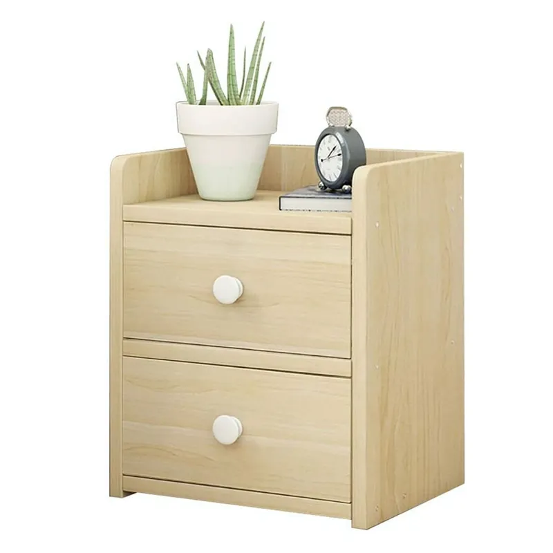 MUNDO ONLINE - Velador Beige Cajonera 2 Niveles con Cajones 41x26x33 Cm
