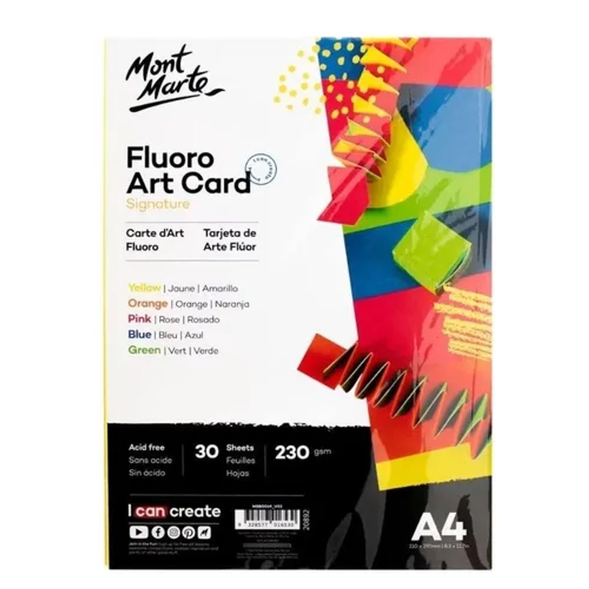 GENERICO - Cartulina Fluor A4 Por Ambas Caras 30 Hojas 230 Gsm Multicolor