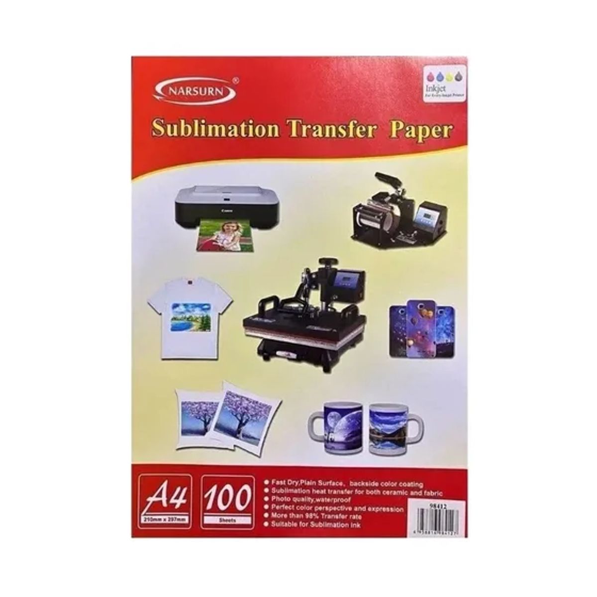 GENERICO - 100 Hojas Papel Para Sublimar A4 Papel Transfer Sublimación Color Blanco