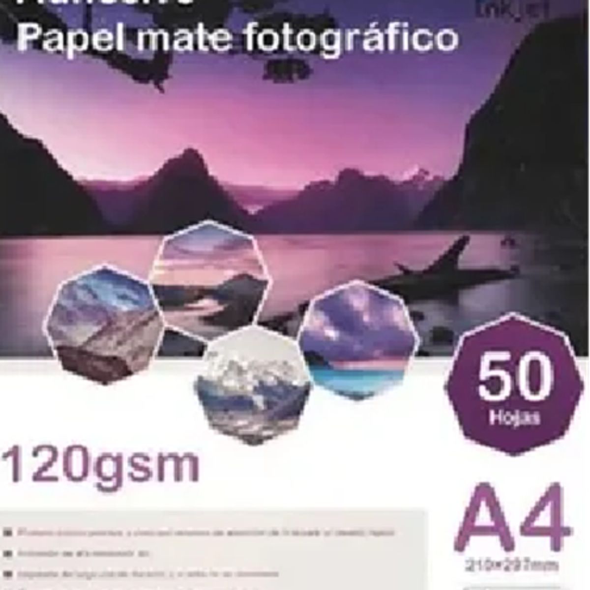 GENERICO - Papel Fotográfico Adhesivo Mate 120grs A4 50 Hojas Blanco
