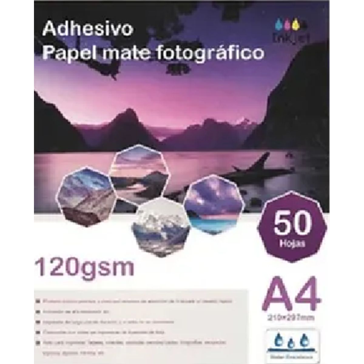 GENERICO - Papel Fotográfico Adhesivo Mate 120grs A4 50 Hojas Blanco