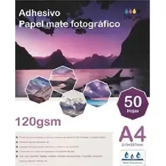 GENERICO - Papel Fotográfico Adhesivo Mate 120grs A4 50 Hojas Blanco