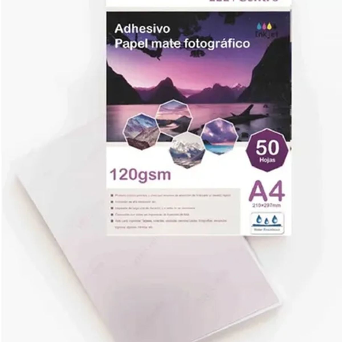 GENERICO - Papel Fotográfico Adhesivo Mate 120grs A4 50 Hojas Blanco