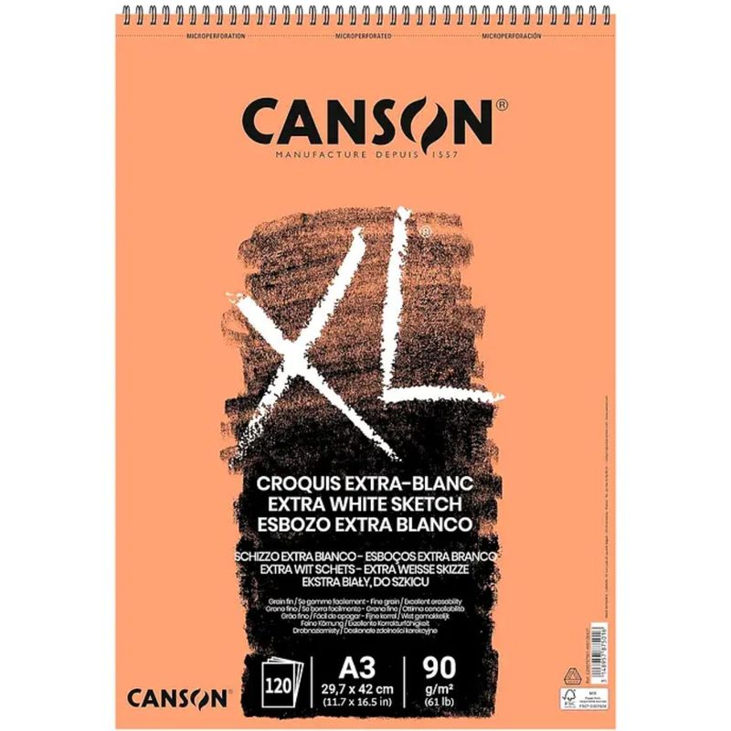 CANSON - Croquera Dibujo Canson XL Extra Blanc 90gr 120hjs A3 29x42cm