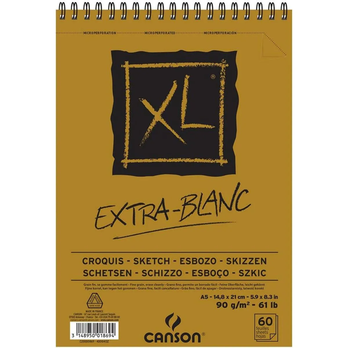 CANSON - Croquera Dibujo Canson XL Extra Blanc 90gr 120hjs A3 29x42cm