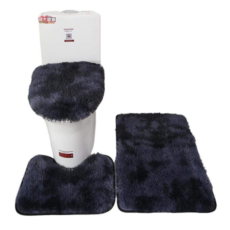 GENERICO - Set De Alfombras Peludo Para Baño 3 Piezas Negro Jaspeado
