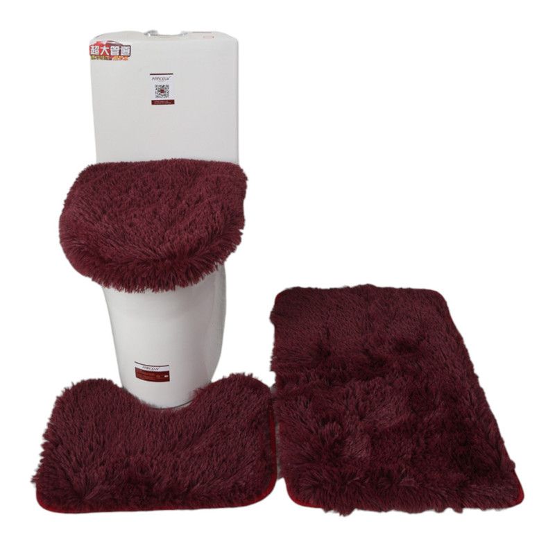 GENERICO - Set De Alfombras Peludo Para Baño 3 Piezas Burdeo