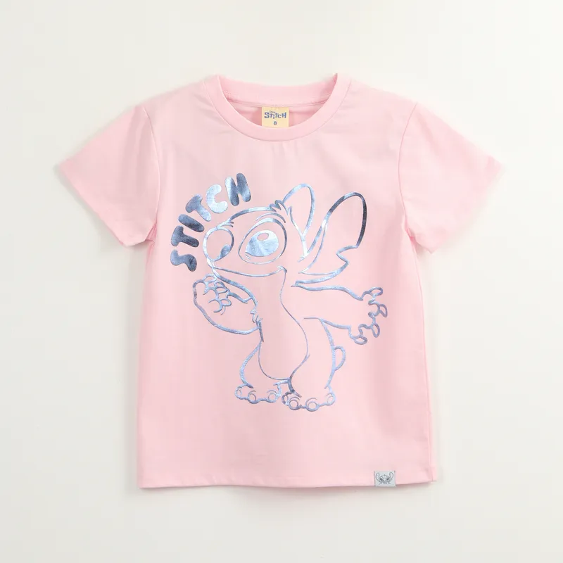 DISNEY - Polera Manga Corta Niña Lilo & Stitch Lineal Rosado Disney