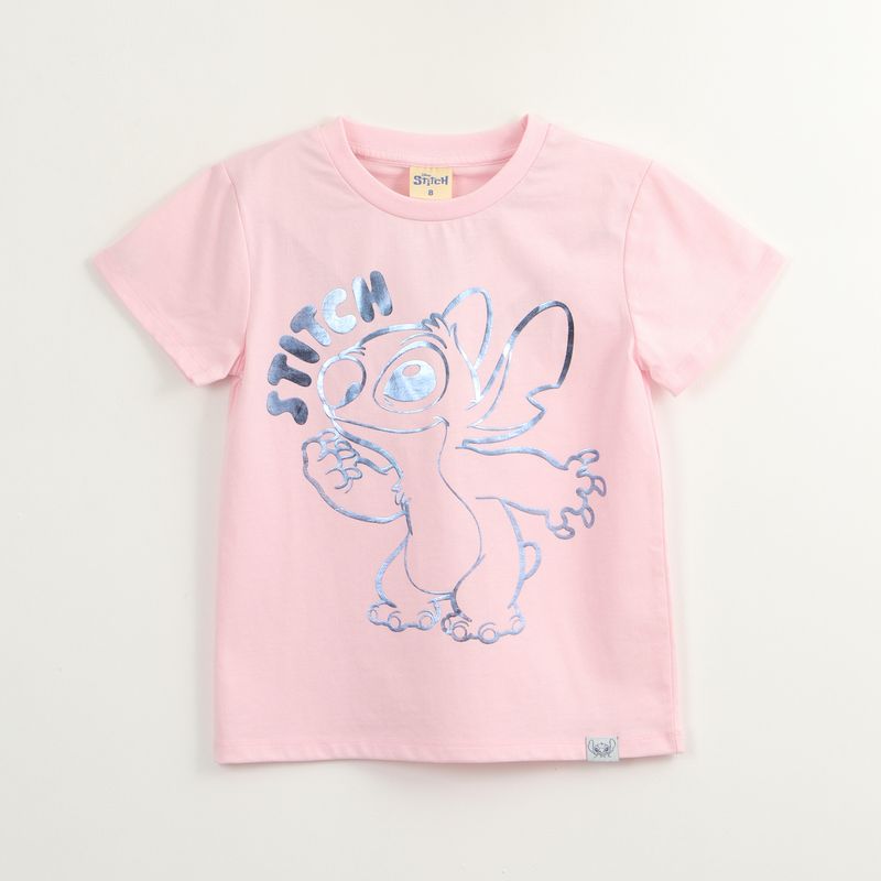 DISNEY - Polera Manga Corta Niña Lilo & Stitch Lineal Rosado Disney