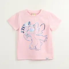 DISNEY - Polera Manga Corta Niña Lilo & Stitch Lineal Rosado