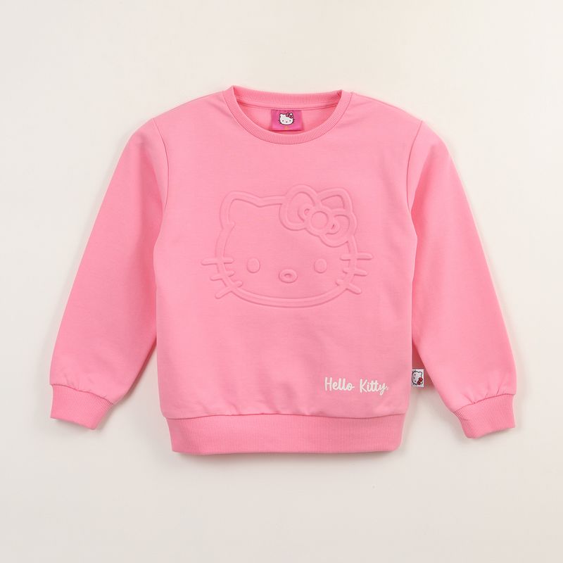 HELLO KITTY - Poleron Cerrado Niña Relieve Emboss Rosado Hello Kitty