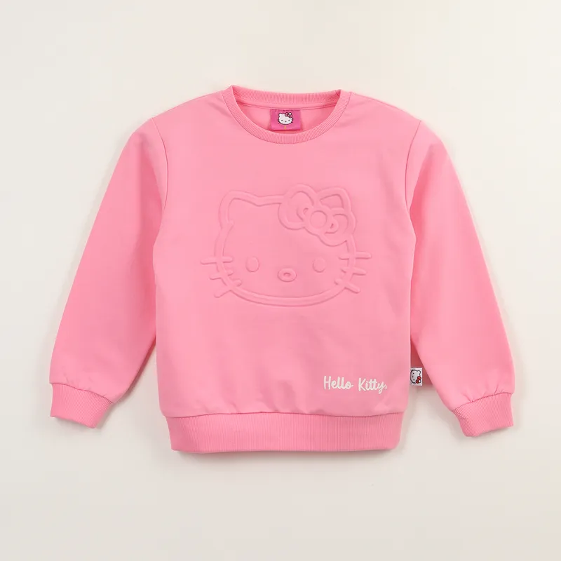 HELLO KITTY - Poleron Cerrado Niña Relieve Emboss Rosado Hello Kitty