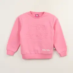 HELLO KITTY - Poleron Cerrado Niña Relieve Emboss Rosado