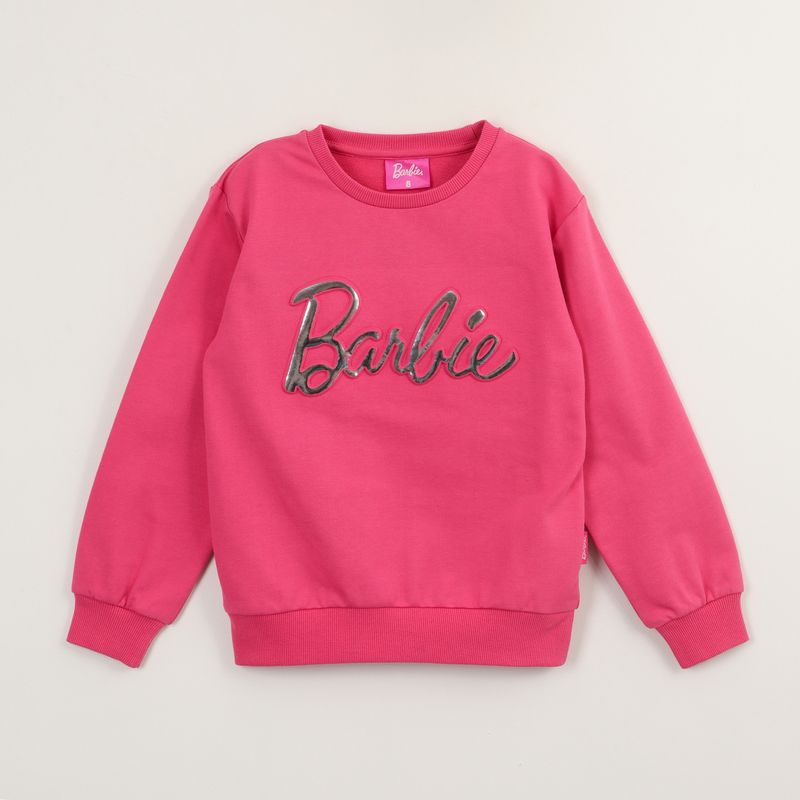 BARBIE - Poleron Cerrado Niña Relieve Emboss Rosado Barbie