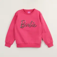 BARBIE - Poleron Cerrado Niña Relieve Emboss Rosado