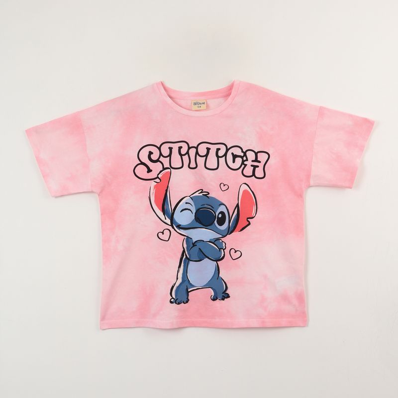 DISNEY - Polera Manga Corta Niña Lilo & Stitch Tie Dye Rosado Disney