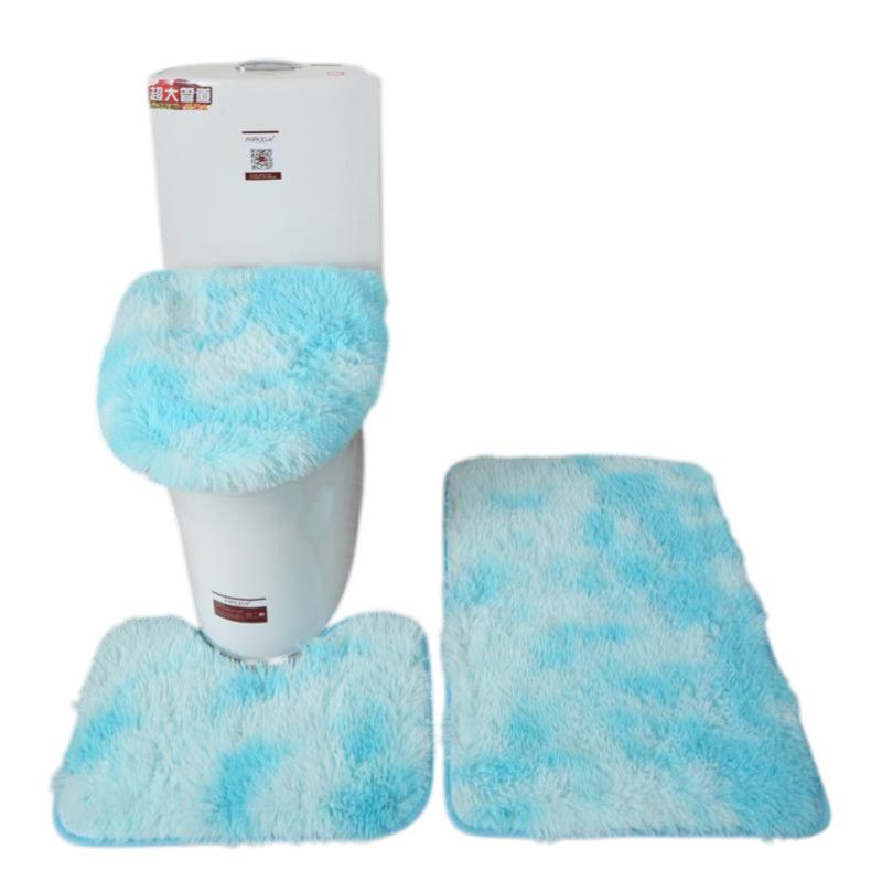 GENERICO - Set De Alfombras Peludo Para Baño 3 Piezas Celeste Jaspeado