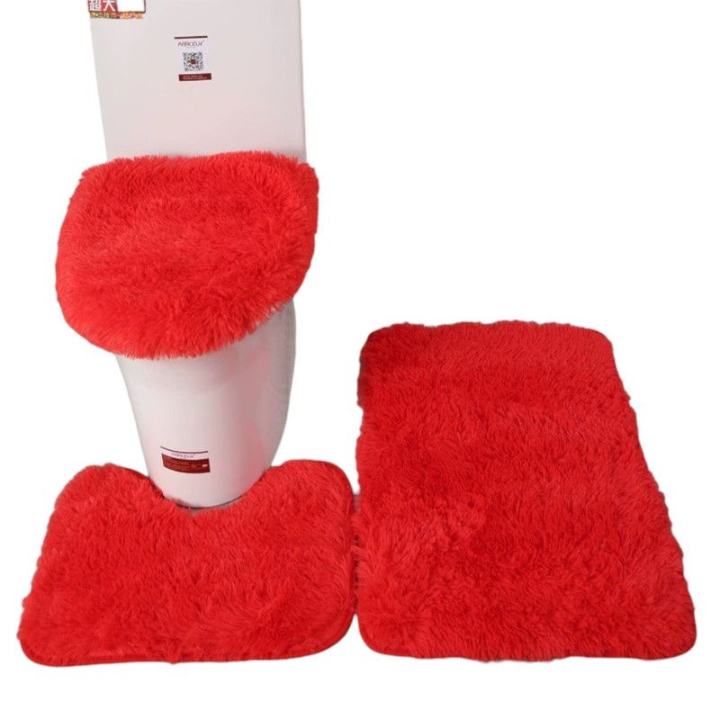 GENERICO - Set De Alfombras Peludo Para Baño 3 Piezas Rojo