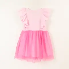 BARBIE - Vestido Niña Tull Vuelos Logo Rosado
