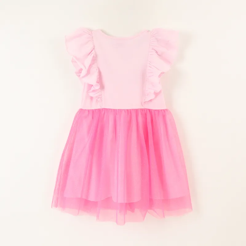 BARBIE - Vestido Niña Tull Vuelos Logo Rosado Barbie