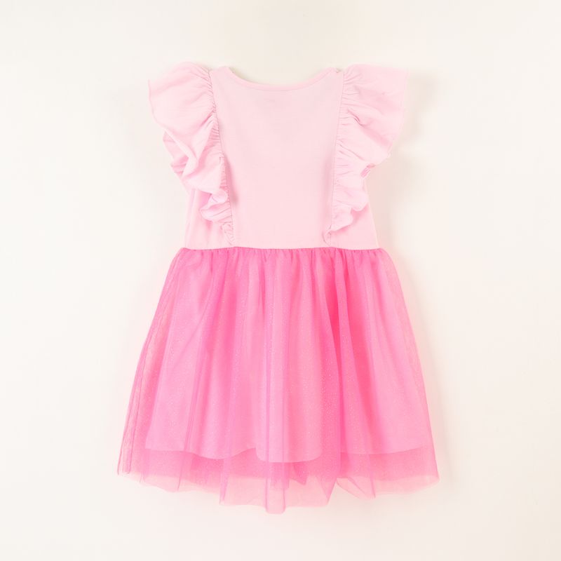 BARBIE - Vestido Niña Tull Vuelos Logo Rosado Barbie