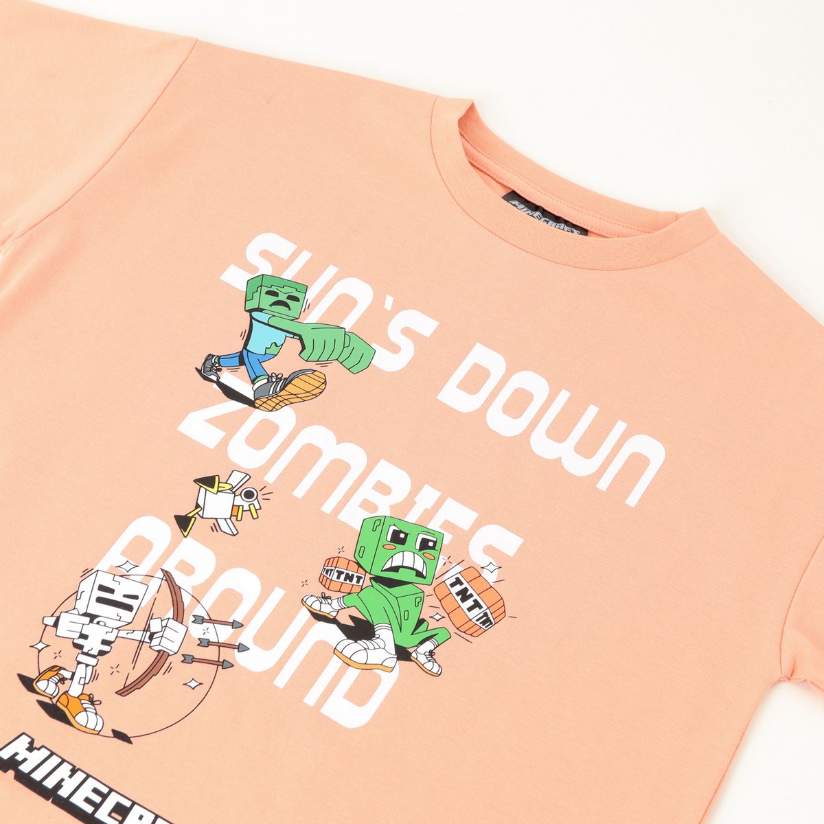 MINECRAFT - Polera Manga Corta Niño Sun's Down Rosado Minecraft