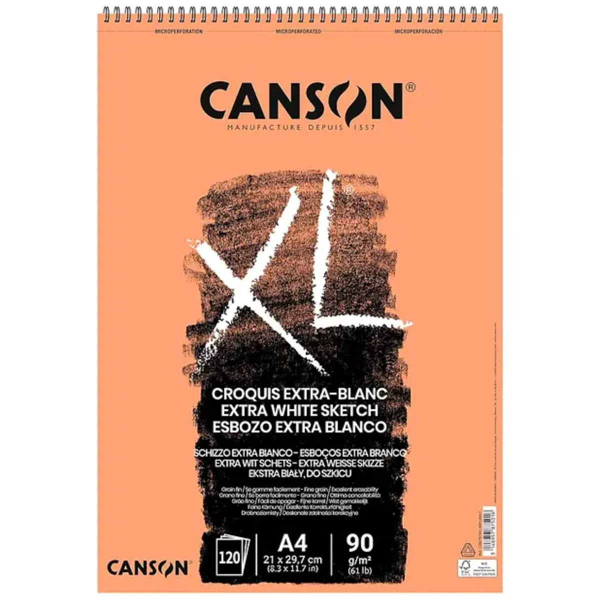 CANSON - Croquera Dibujo Canson XL Extra Blanc 90gr 120hjs A4 21x29cm