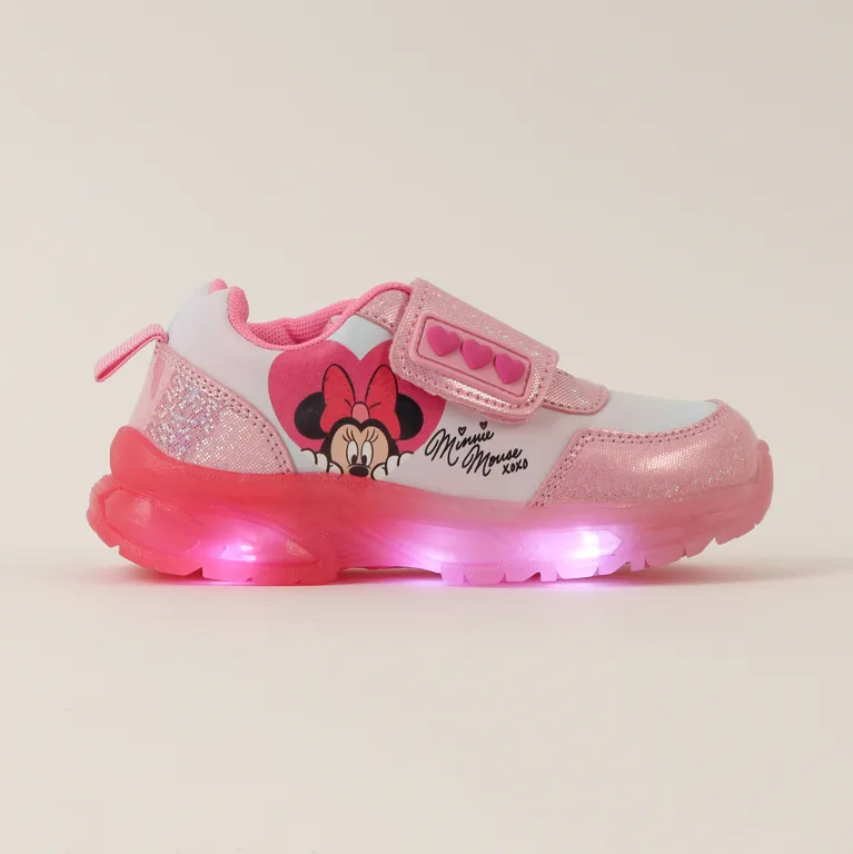 Zapatillas Con Luces Niña Minnie Corazones Rosado