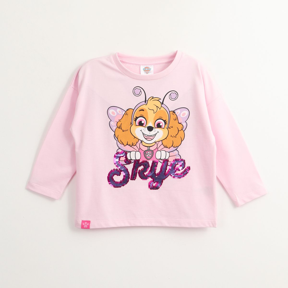 PAW PATROL - Polera Manga Larga Niña Skye Lentejuelas Rosado Paw Patrol
