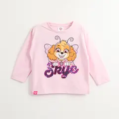 PAW PATROL - Polera Manga Corta Niña Skye Lentejuelas Rosado