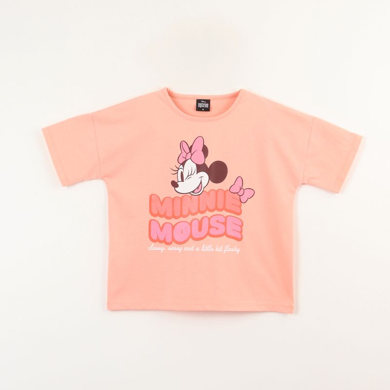 DISNEY - Polera Manga Corta Niña Minnie Frase Rosado Disney