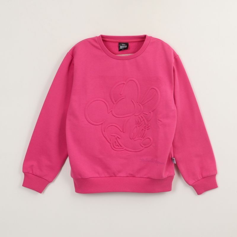 DISNEY - Poleron Cerrado Niña Minnie Relieve Emboss Rosado Disney