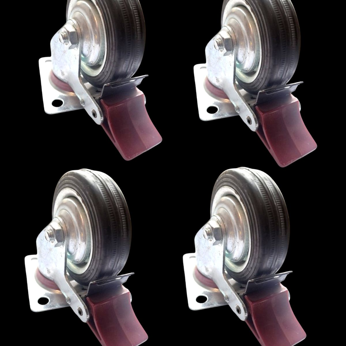 SANPLAST - pack 4 Rueda Carrito Giratoria Con Freno Goma Metal 75mm