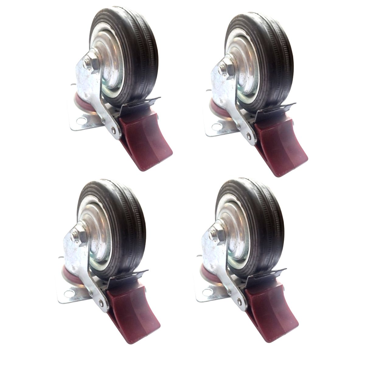 SANPLAST - pack 4 Rueda Carrito Giratoria Con Freno Goma Metal 75mm