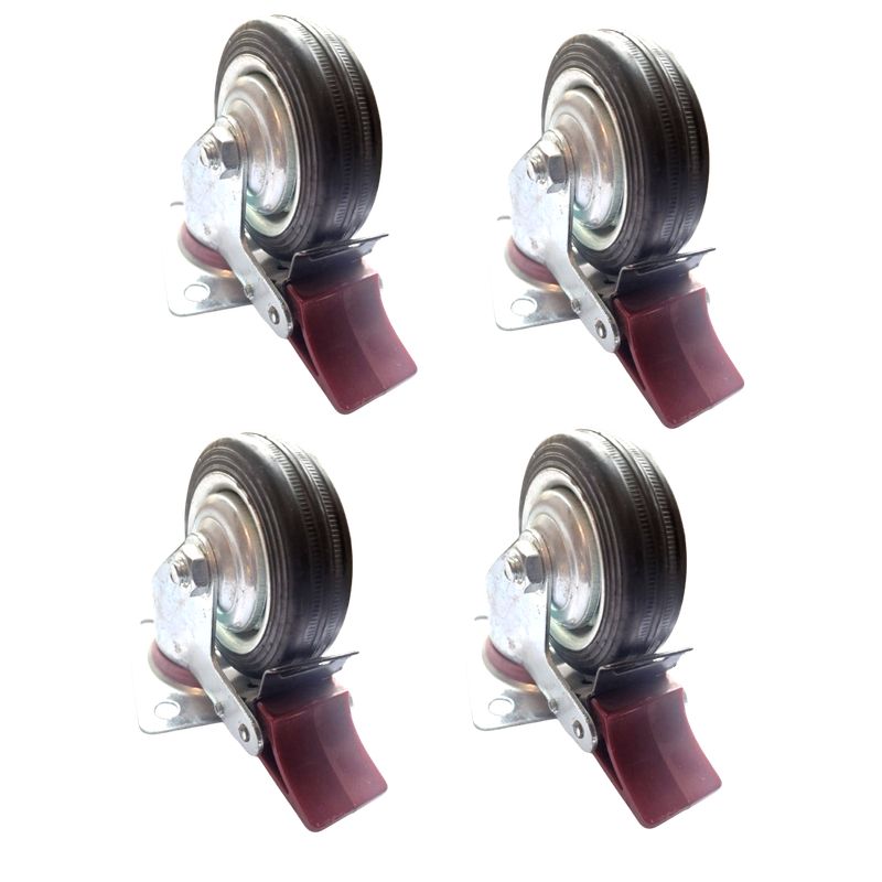SANPLAST - pack 4 Rueda Carrito Giratoria Con Freno Goma Metal 75mm