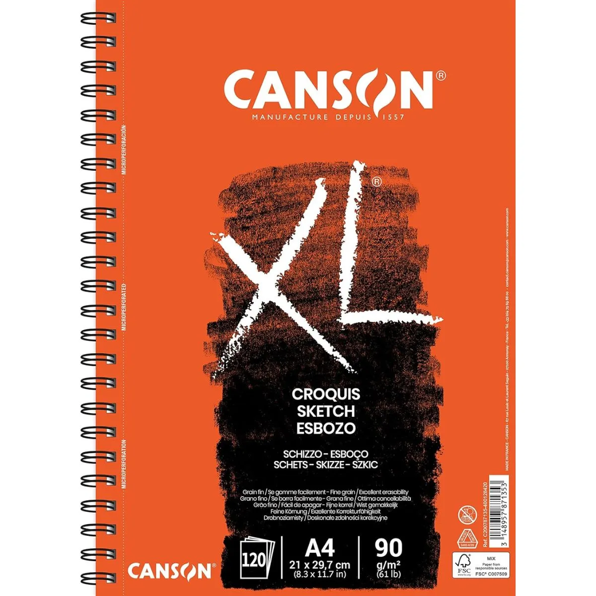 CANSON - Croquera Dibujo Canson XL Croquis 21x29cm 90gr 120hjs