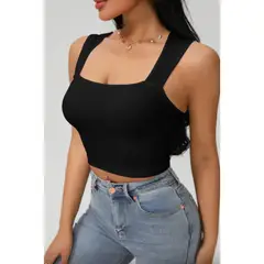 MPROPIA - Polera Corta Mujer Top Acanalado Sin Manga Full Elasticada Color 9011
