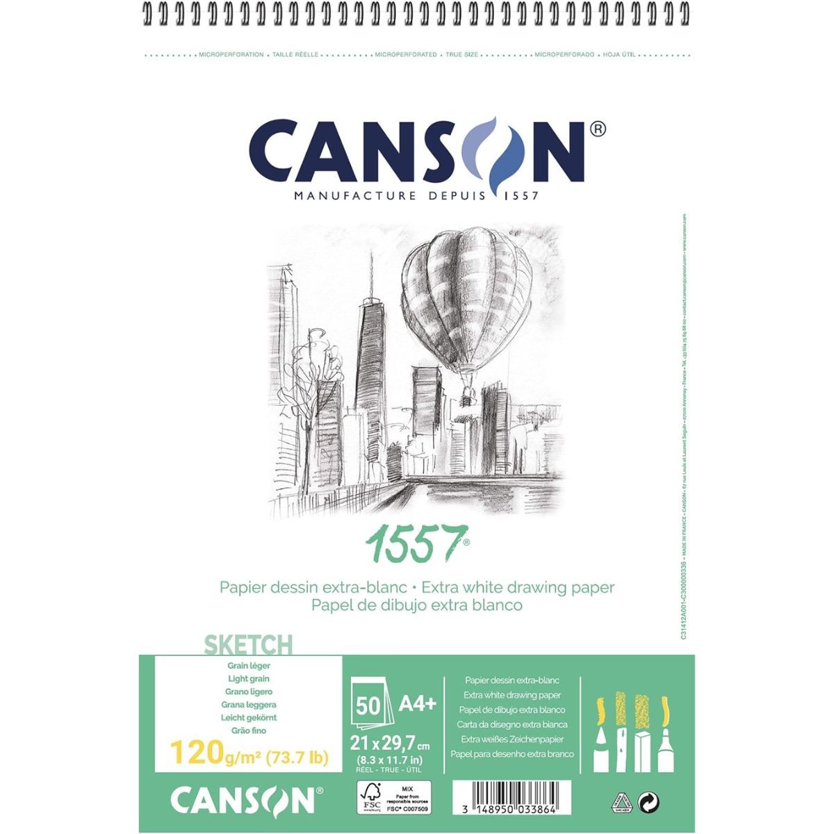 CANSON - Croquera Dibujo Canson 1557 120gr 50hjs Extra Blanco A4