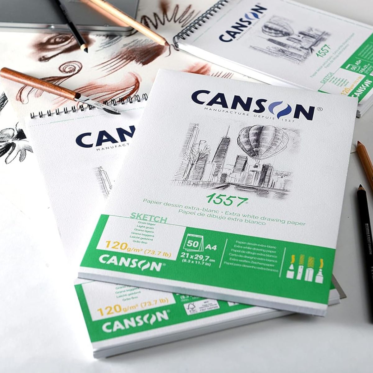 CANSON - Croquera Dibujo Canson 1557 120gr 50hjs Extra Blanco A4