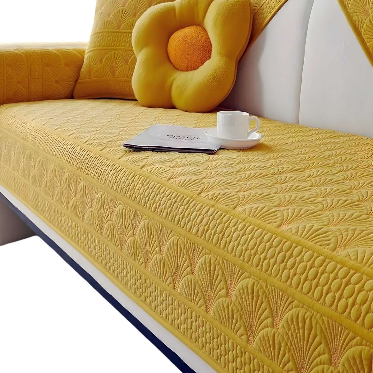 GENERICO - PACK DE 5 FUNDAS PARA SOFA CON DISEÑO F4 AMARILLO