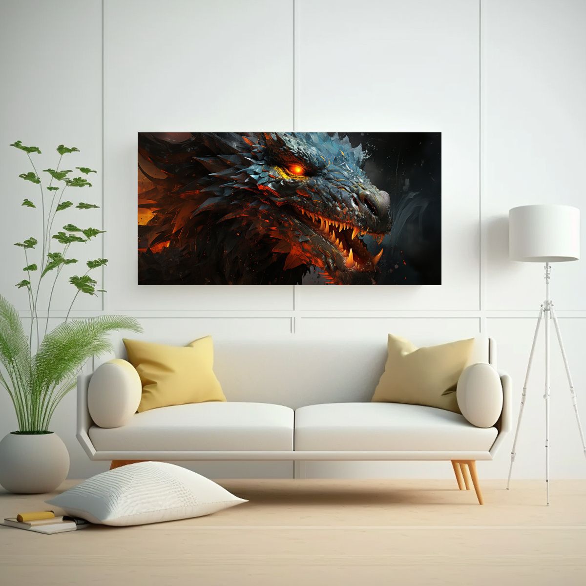 GENERICO - Cuadro Elegante Estilo Galería Dragón En Tonos 100x50 Cm