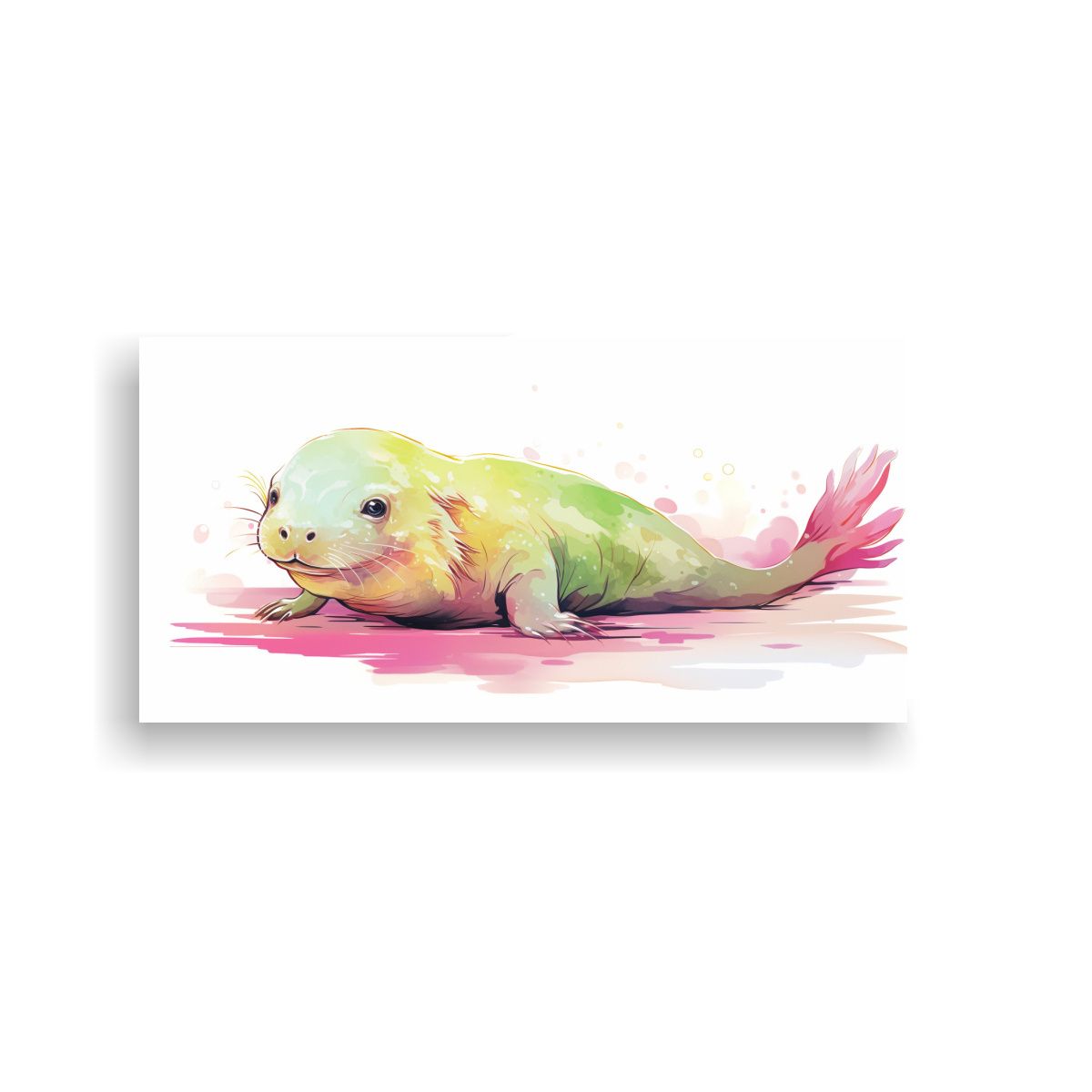 GENERICO - Lienzo Acuarela Axolote Y Morsa En Colores Lima Y 60x30 Cm