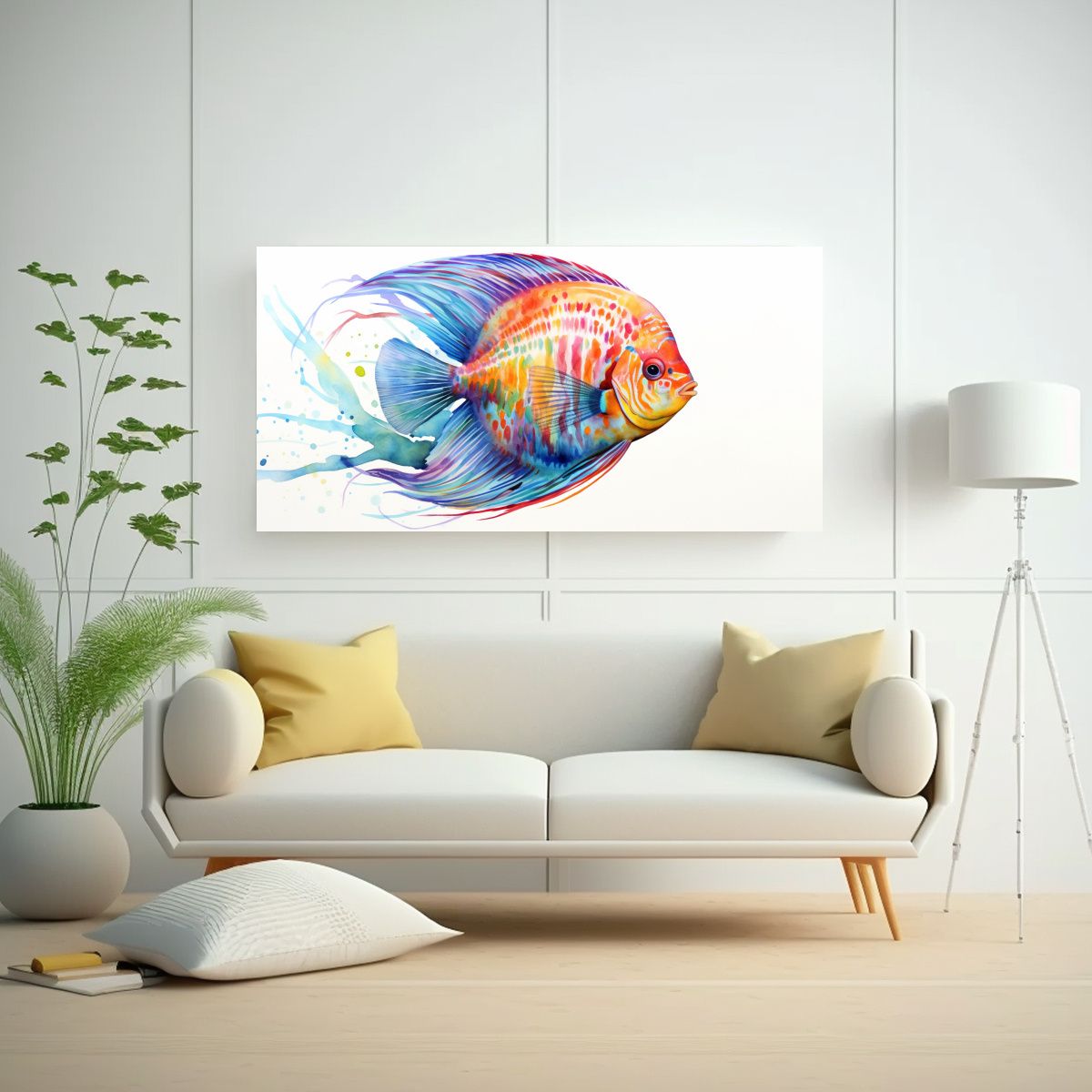 GENERICO - Pintura Acuarela Estilo Pez Disco Colores 100x50 Cm