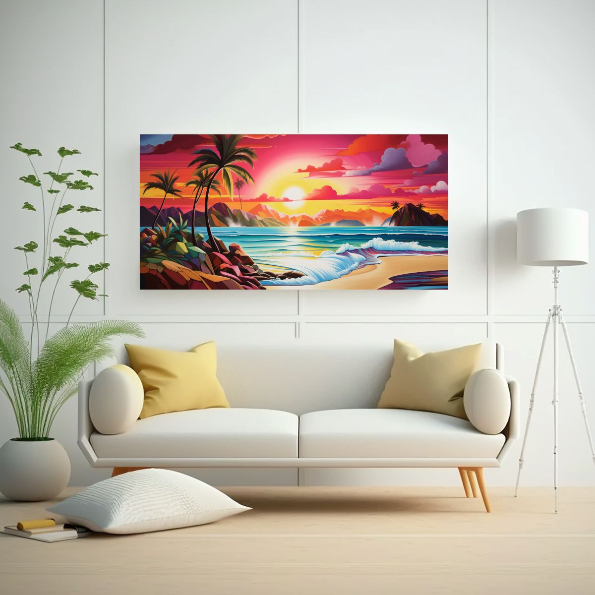 GENERICO - Cuadro Abstracto Playa Tropical Con Temática 100x50 Cm