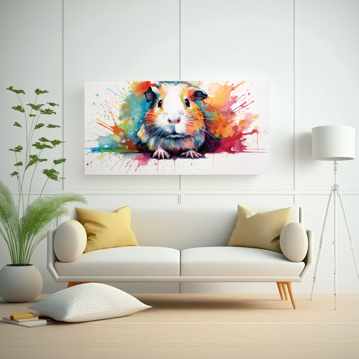 GENERICO - Cuadro Guinea Pigs Acuarela Líneas Finas Neo Pop 100x50 Cm