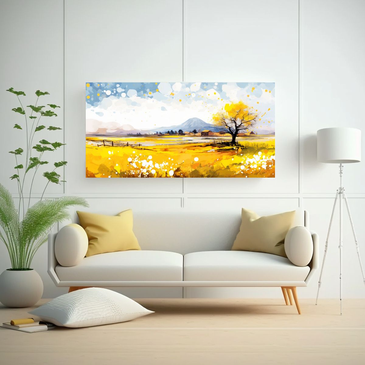 GENERICO - Paisaje Primaveral Con Colores Amarillos En Arte 80x40 Cm