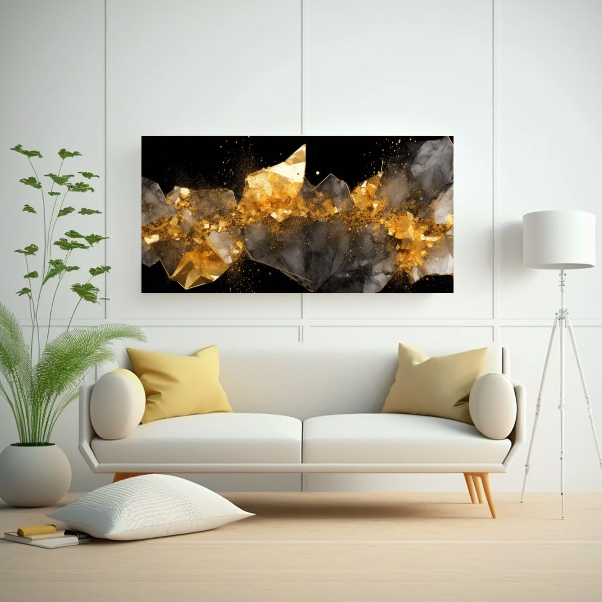 GENERICO - Cuadro Abstracto Combinación Negra Y Dorada En 80x40 Cm